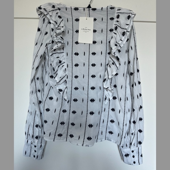 Sezane Cream and Black Ruffle Blouse - Picture 6 of 8